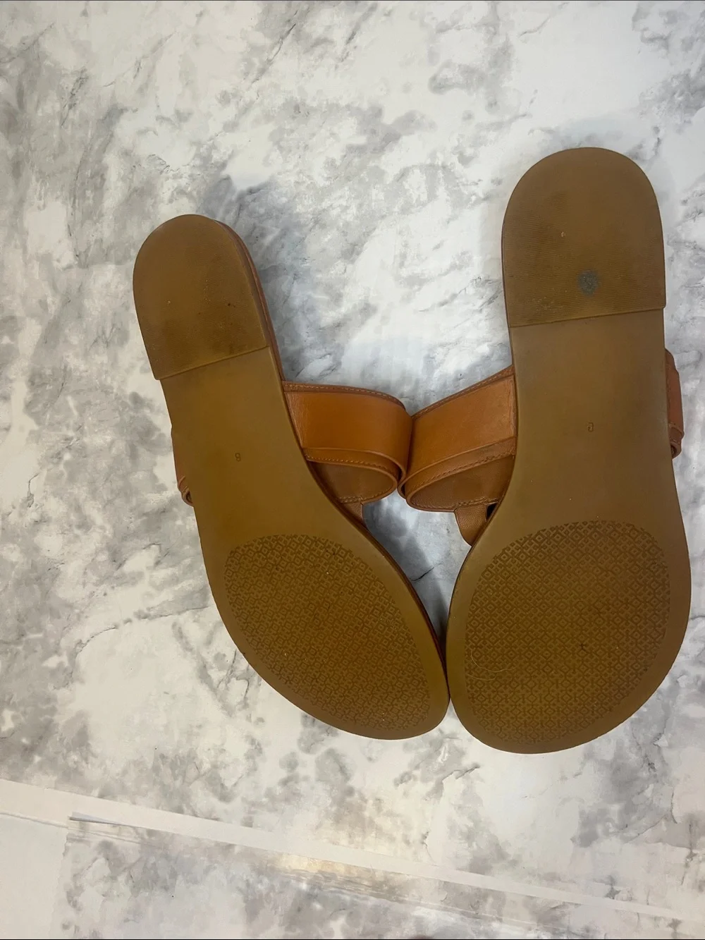 Tory Burch Tan Leather Buckle Thong Sandals